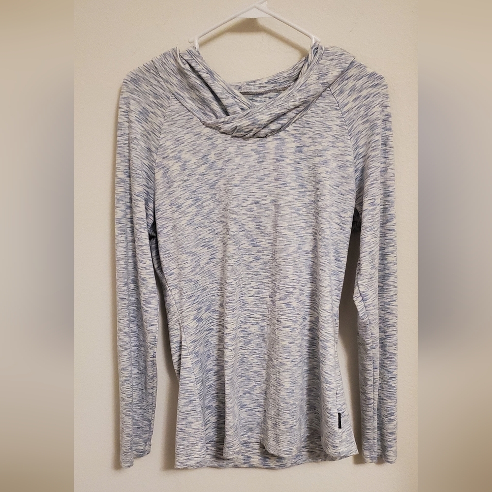 Columbia Blue and White Space-Dye Hoodie Pullover Size Large Outdoor Lounge Cozy